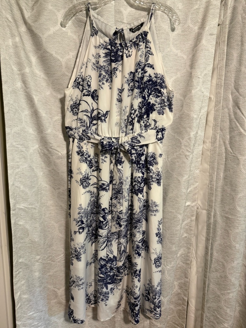 BloomChic White and Navy Floral Halter Dress